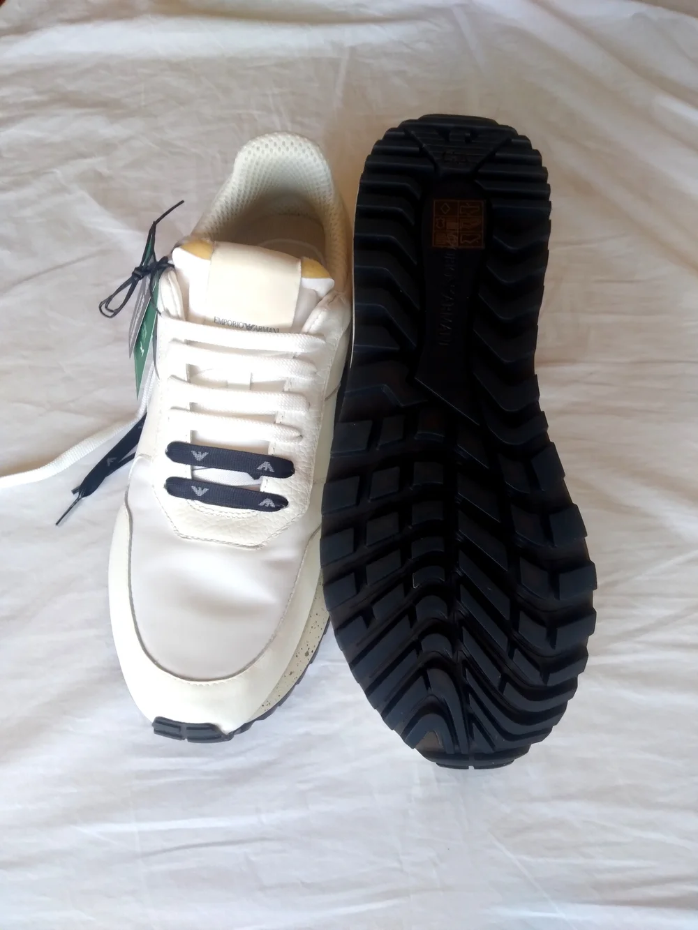 Emporio Armani White Sneakers with Black and Cream Details